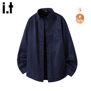 条纹长袖 FIVECM时尚 加绒衬衫 男士 宽松衬衣外套 2025秋冬季 5cm