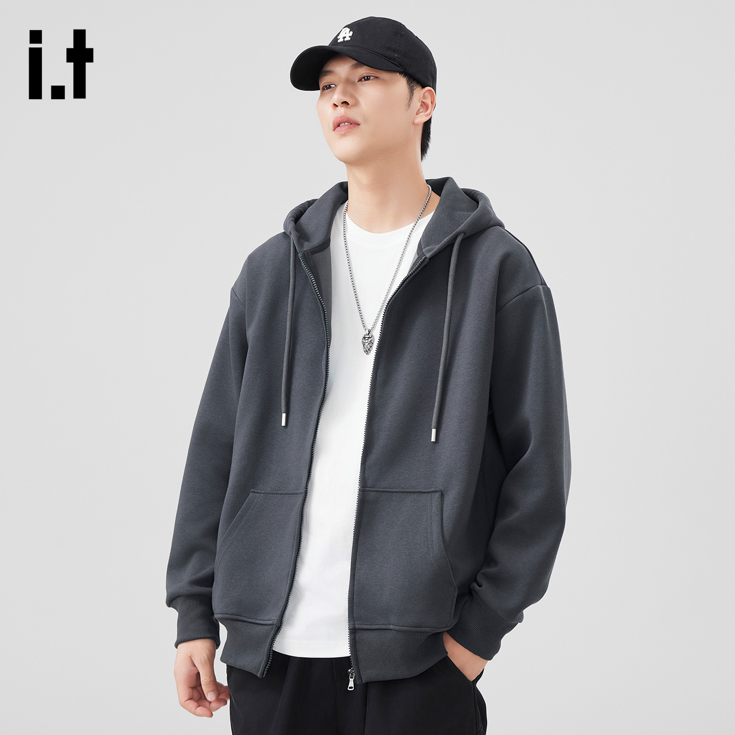 潮牌连帽口袋开衫卫衣男款