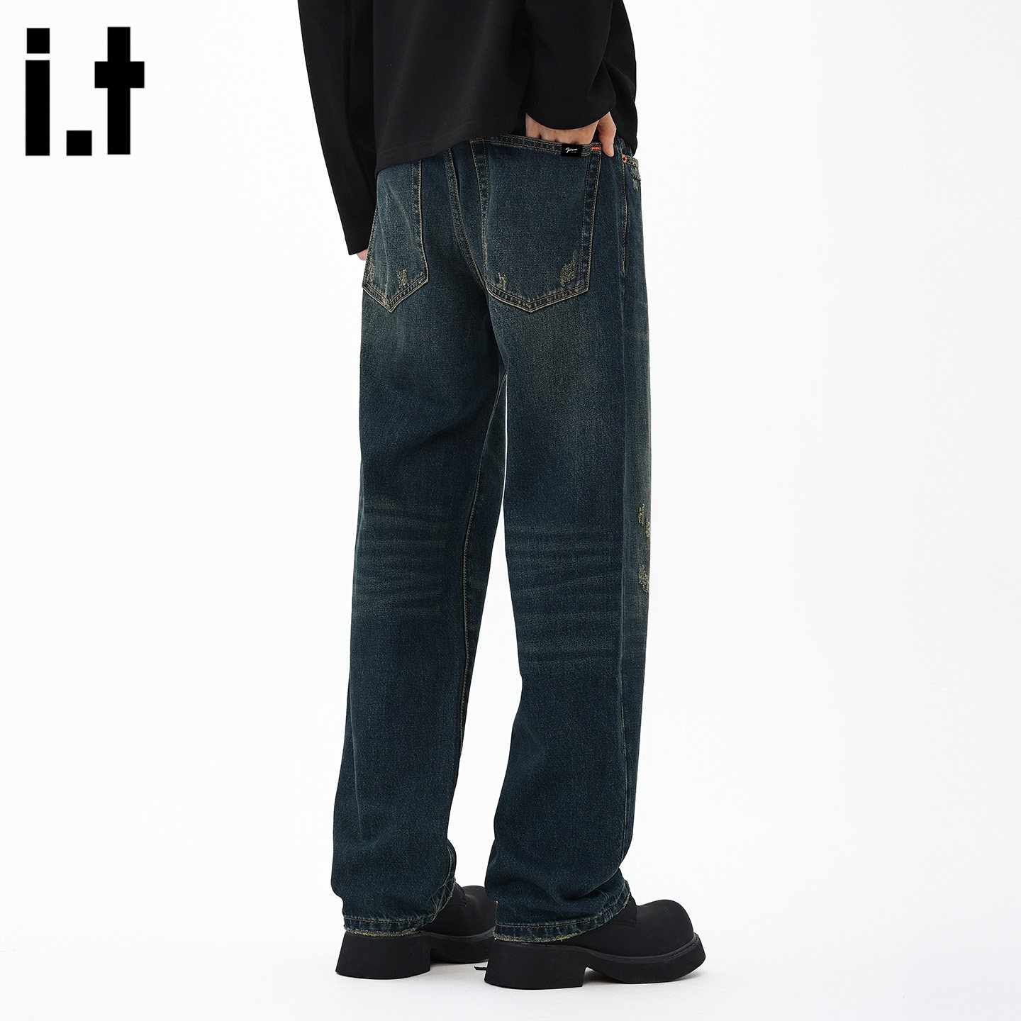 it :5cm/FIVECM复古蓝色直筒牛仔裤男士2025新款秋季宽松时尚长裤