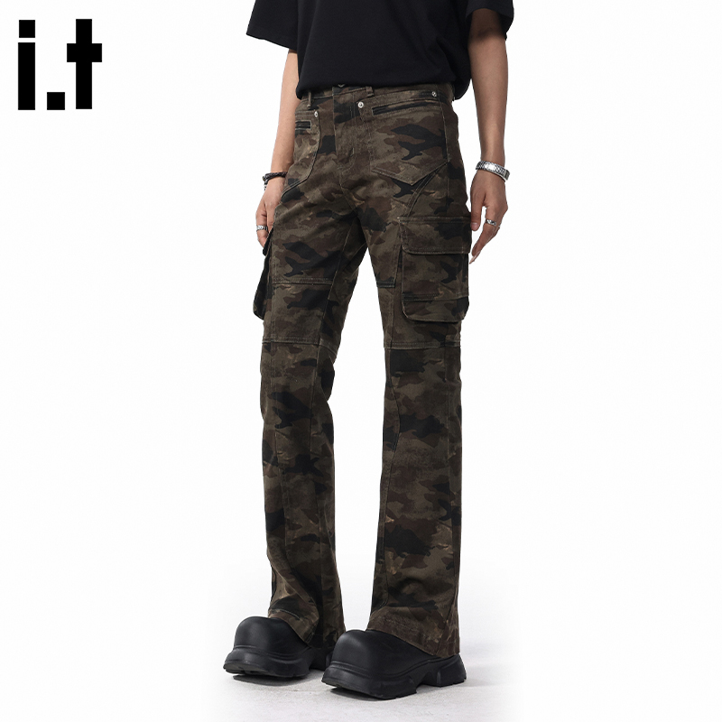 美式复古迷彩多口袋修身工装裤男