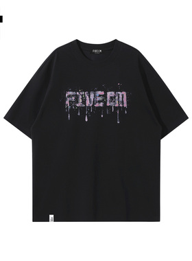 it :5cm/FIVECM美式泼墨字母短袖t恤男女款2025夏季宽松圆领上衣