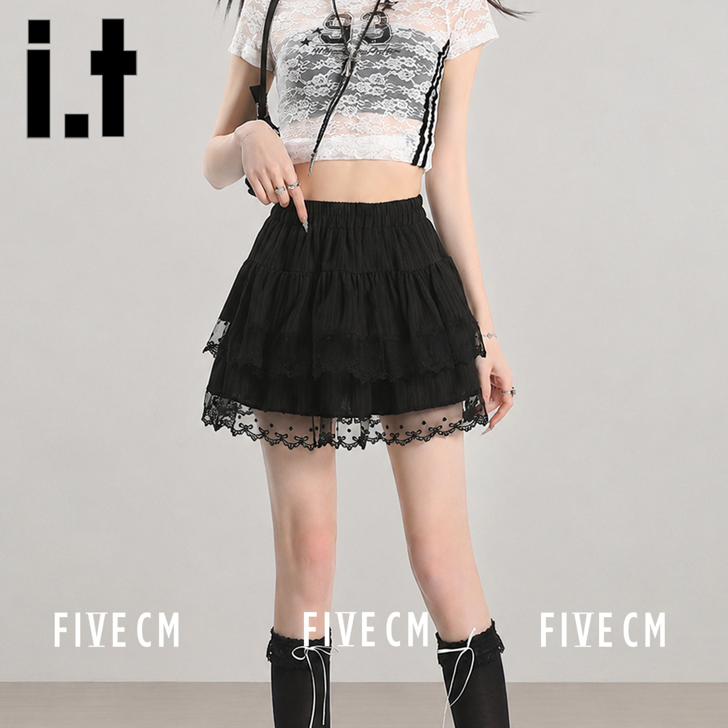 itFIVECM多层蕾丝蛋糕短裙