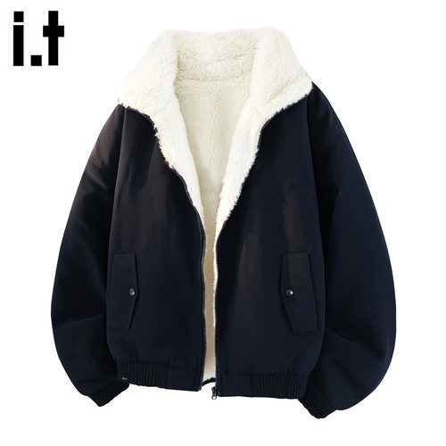 春秋冬季加绒加厚连帽夹克棉衣