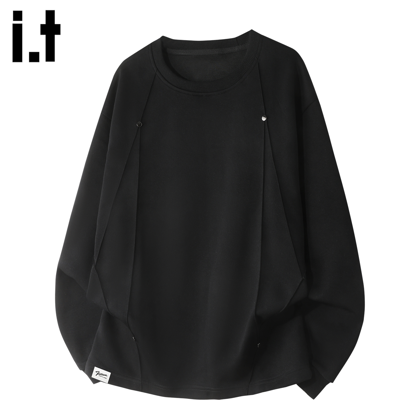 it设计感黑色圆领长袖卫衣