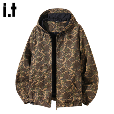 it5cm复古迷彩连帽外套工装痞帅
