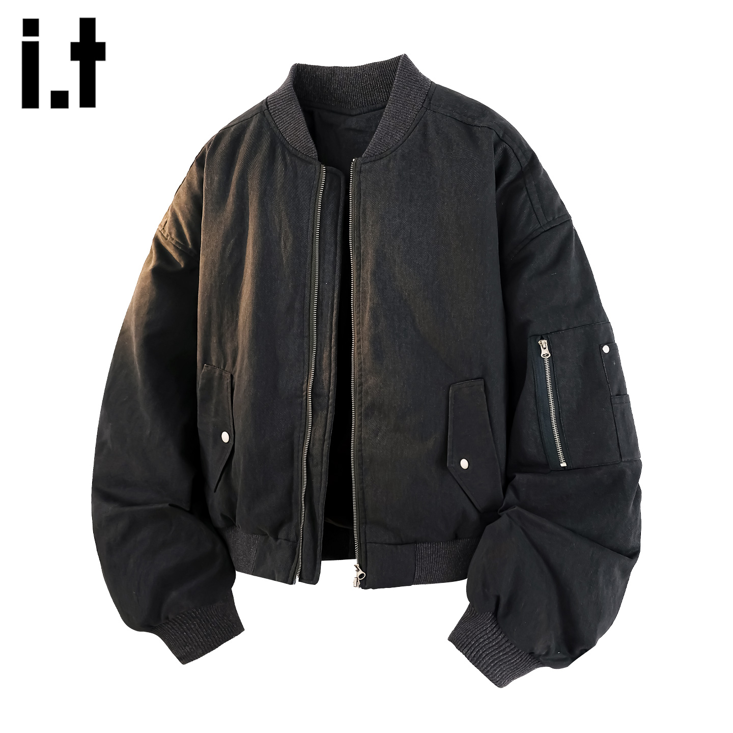 it5cm黑色棒球服领短款棉衣