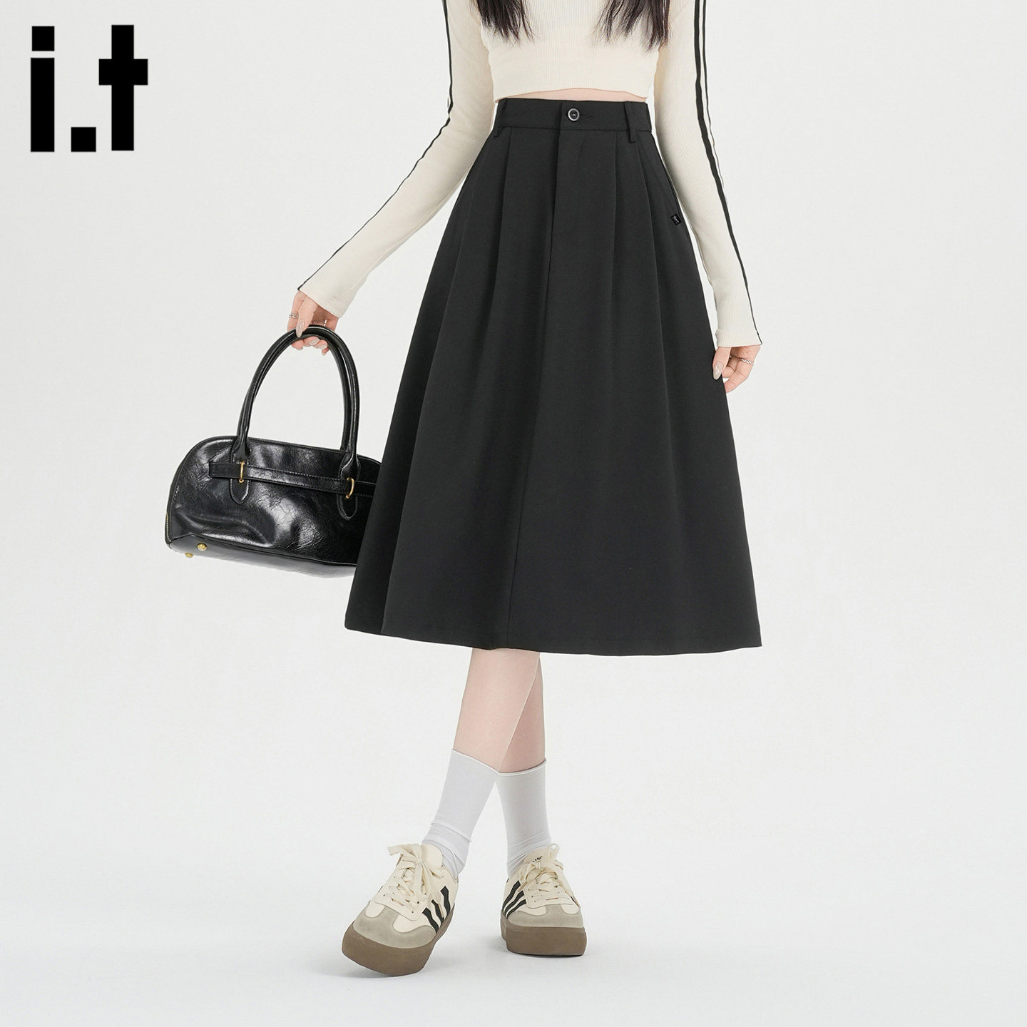 it :5cm/FIVECM黑色西装半身裙女2026春夏季A字裙中长款伞裙裙子