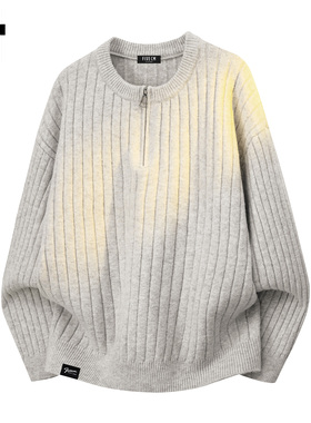 it :5cm/FIVECM美式坑条半拉链毛衣男款2025新款秋冬季针织衫上衣