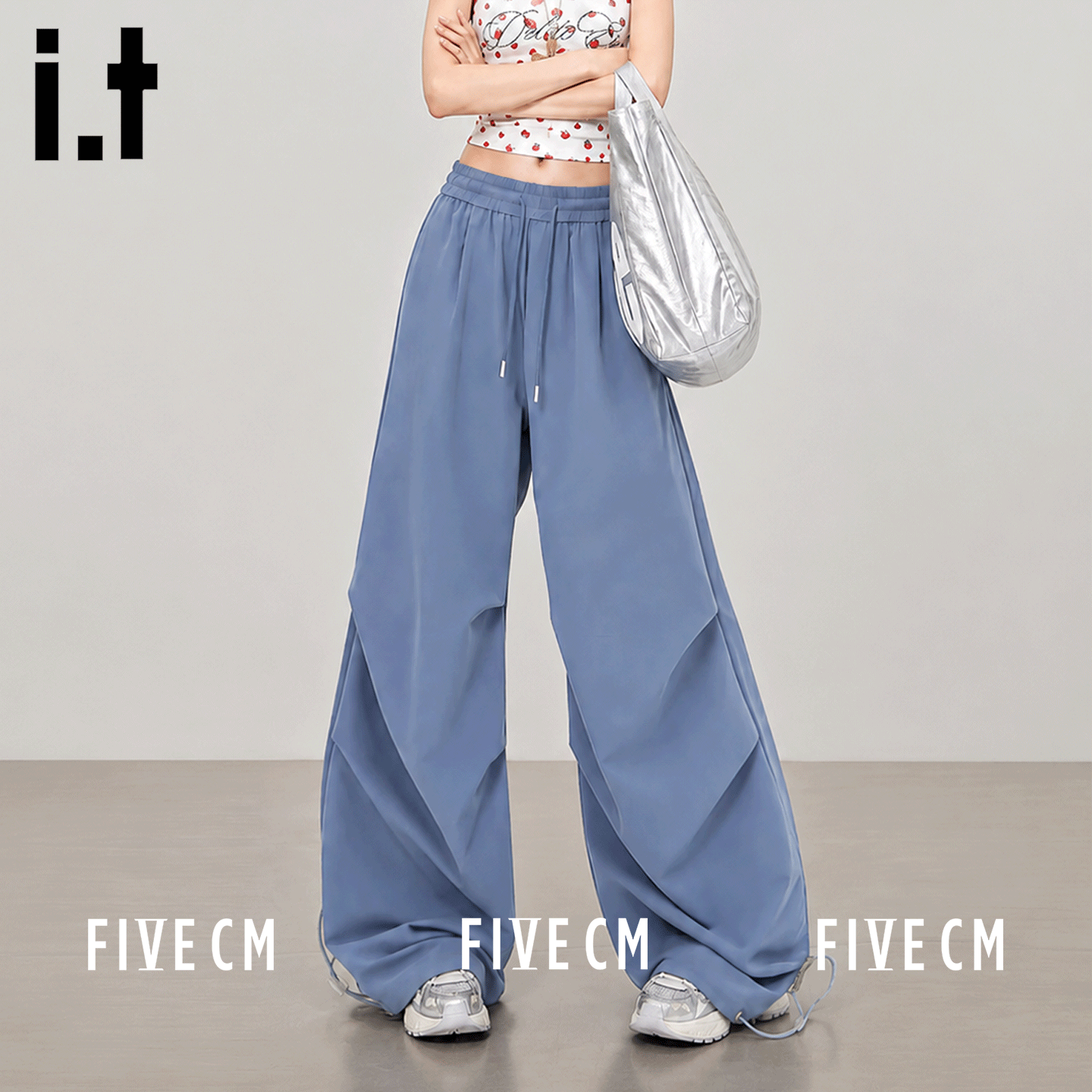 itFIVECM抽绳阔腿裤女