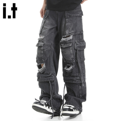 IT'S5cm美式破洞工装牛仔裤