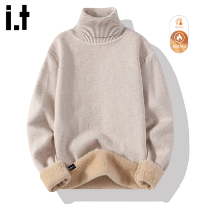 时尚加绒加厚打底衫半高领毛衣男