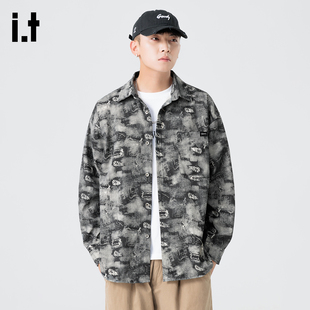 it :5cm/FIVECM男款春季潮透气宽松休闲衬衣美式复古格子长袖衬衫