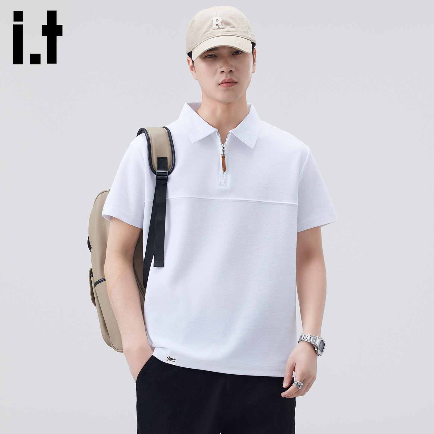 it :5cm/FIVECM白色拉链POLO衫男士短袖t恤2026夏季男款休闲上衣