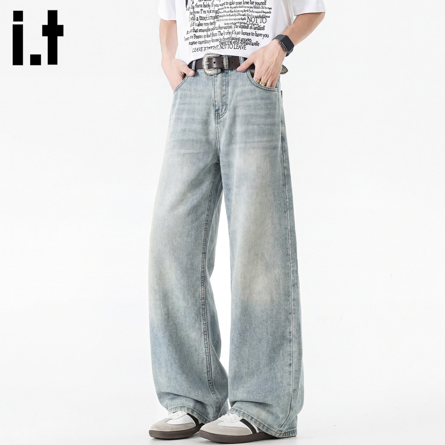 it :5cm/FIVECM高街水洗微喇潮牌复古牛仔裤男款春季美式阔腿长裤