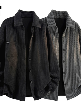 it :5cm/FIVECM黑色雪尼尔衬衫男士2025秋季宽松翻领休闲衬衣外套