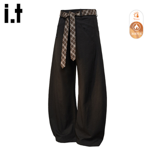 2025秋冬加绒加厚宽松弯刀裤 男款 FIVECM黑色解构休闲裤 子 5cm