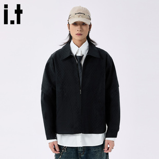 it :5cm/FIVECM黑色晕染薄款短款夹克外套男款2025新款秋翻领外衣