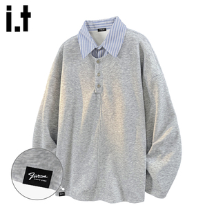 it :5cm/FIVECM官方正品假两件衬衫领卫衣男春季保暖宽松休闲上衣