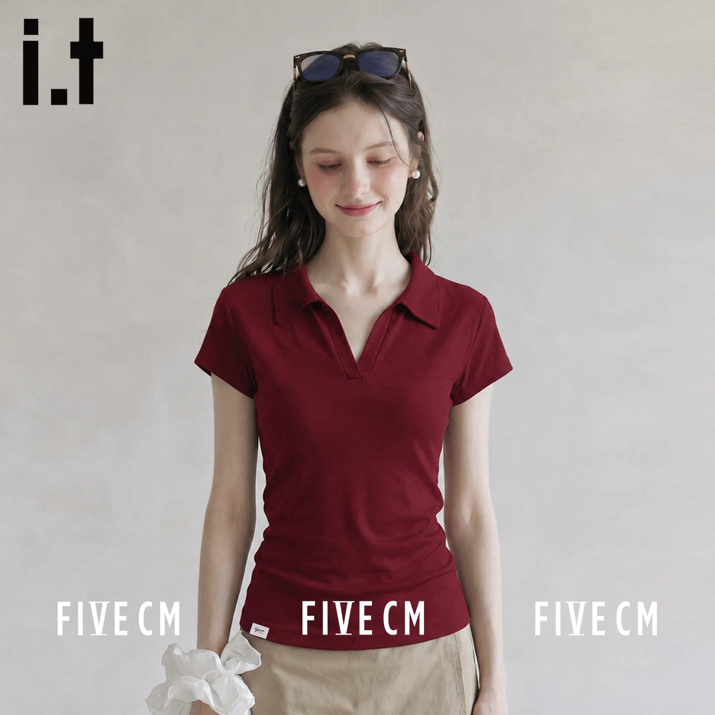 itFIVECMV领polo小飞袖上衣女