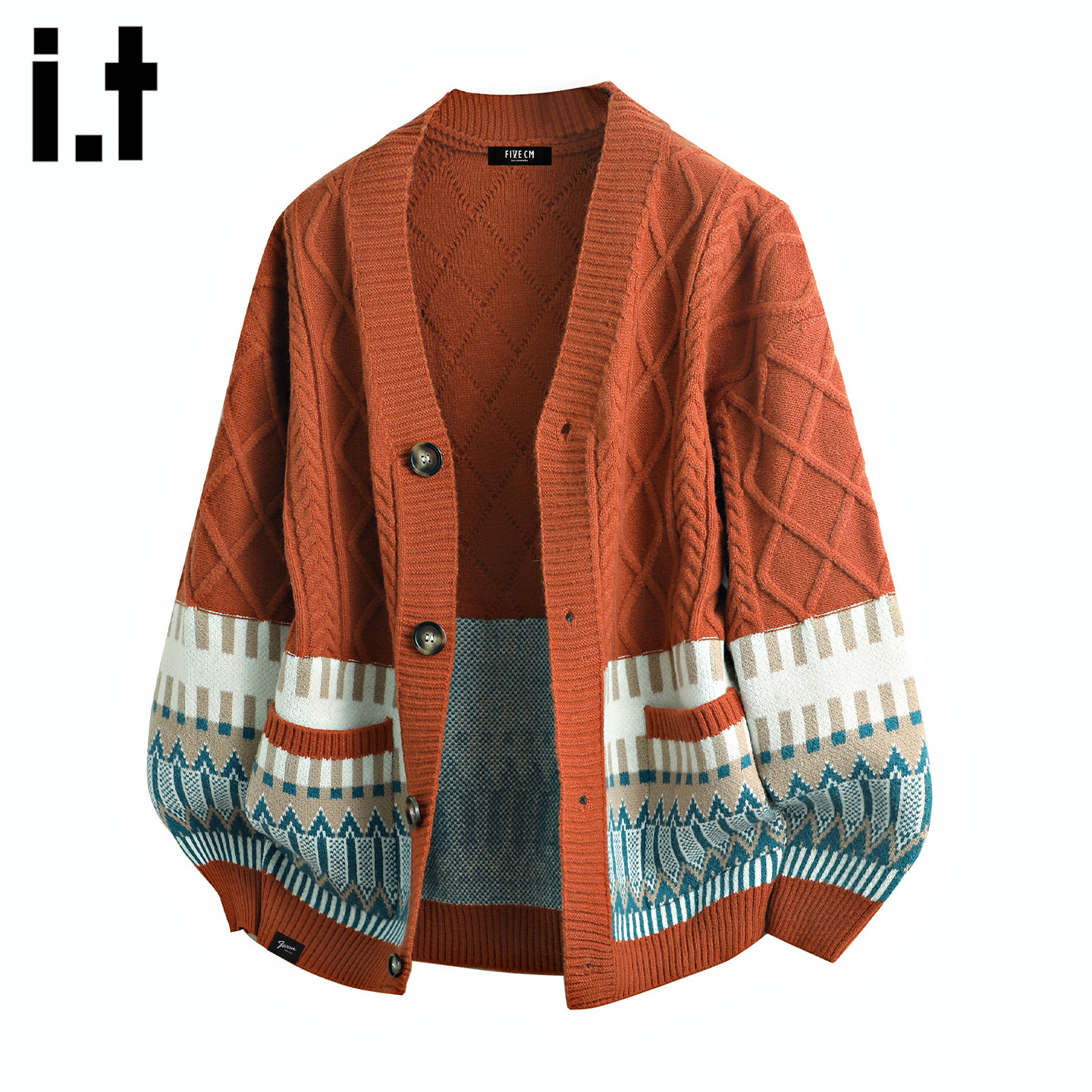it :5cm/FIVECM潮牌费尔岛针织开衫毛衣男士2025秋冬情侣宽松外套