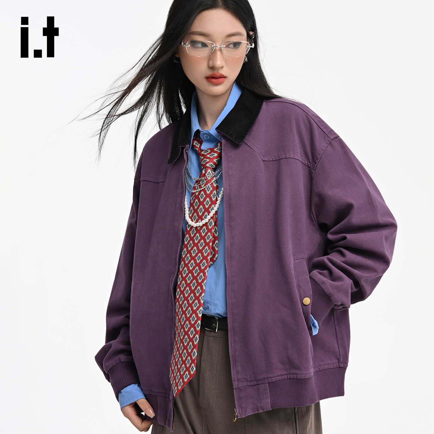 it紫色水洗底特律翻领工装外套