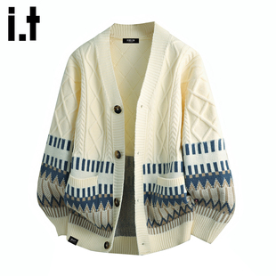 毛衣男士 FIVECM菱格费尔岛针织开衫 2025秋冬情侣宽松外套 5cm