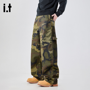 it :5cm/FIVECM美式迷彩弯刀牛仔裤春季新款水洗宽松显瘦工装裤子