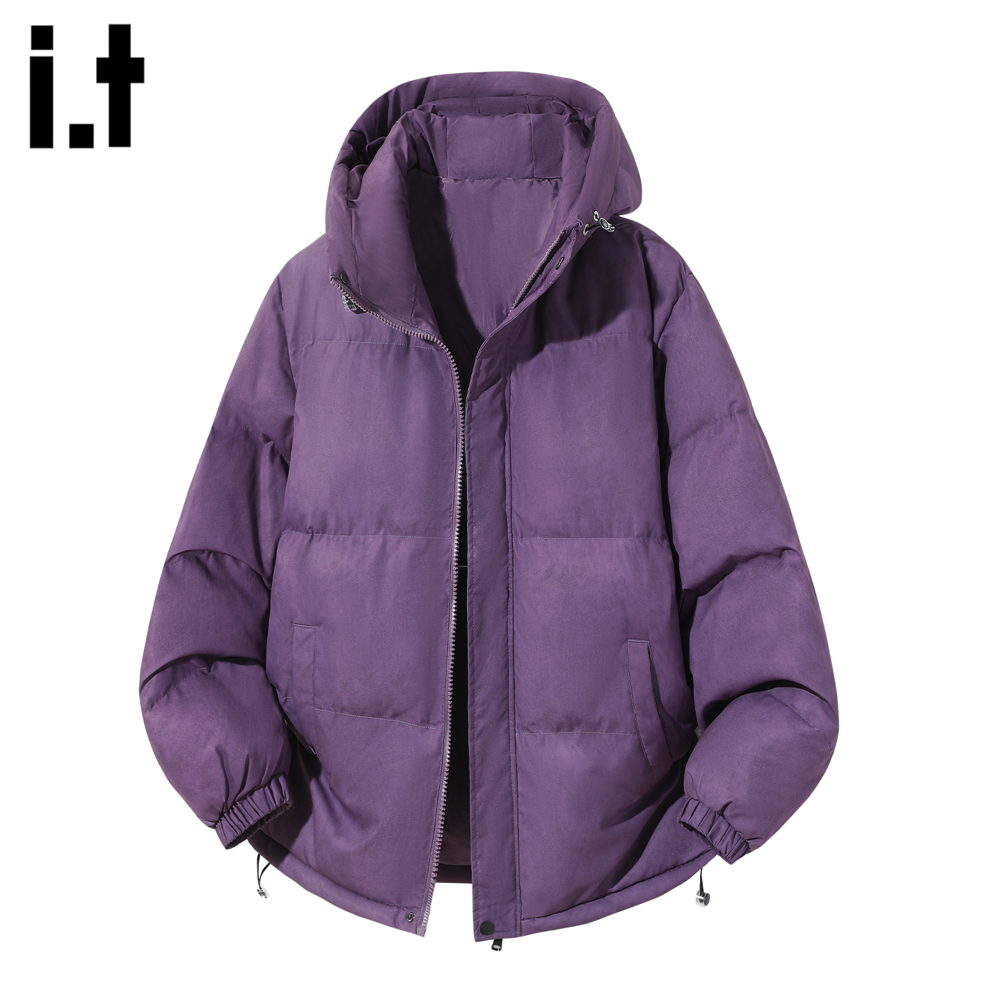 紫色连帽棉服男士2025新款冬