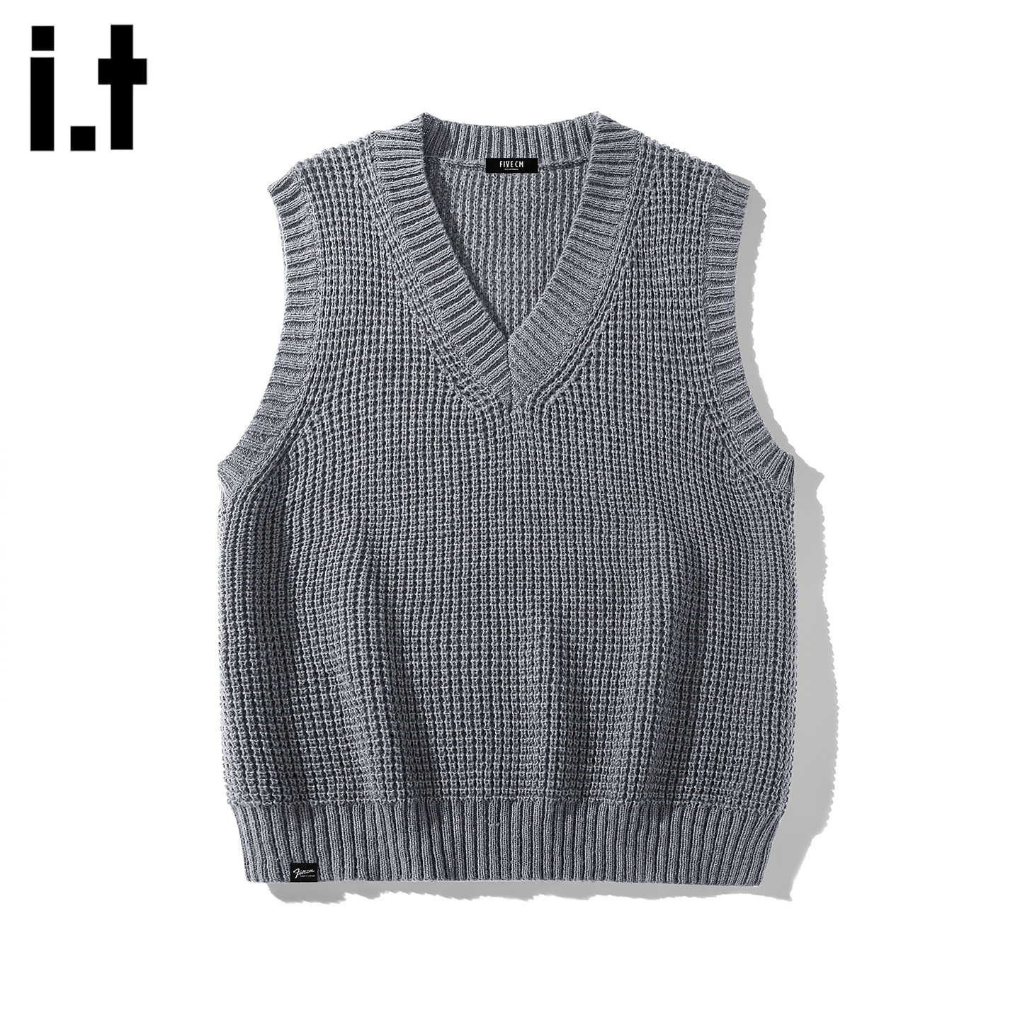it :5cm/FIVECM灰色v领针织衫马甲男款2025秋冬外穿坎肩背心毛衣
