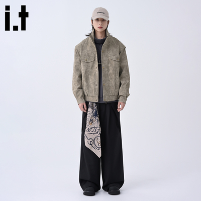 春秋新款麂皮皮衣夹克外套男