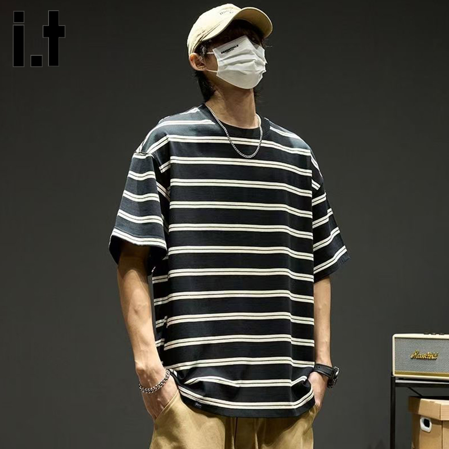 it :5cm/FIVECM美式圆领条纹男士短袖t恤2026夏男款宽松版型上衣