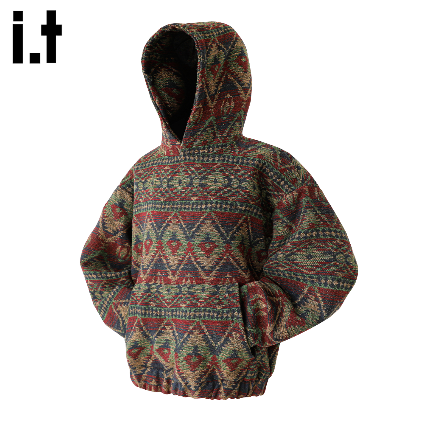 春秋新款菱格连帽卫衣