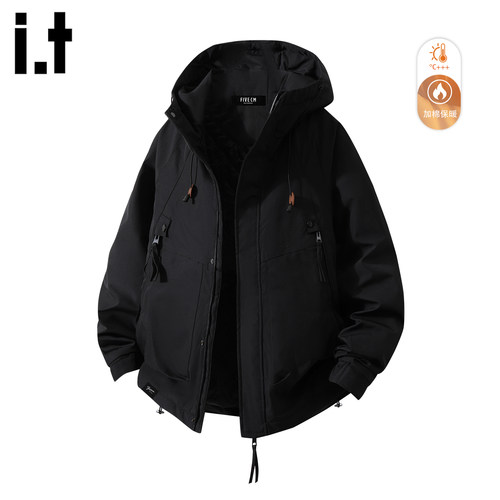 黑色连帽冲锋衣棉服男款2025冬季