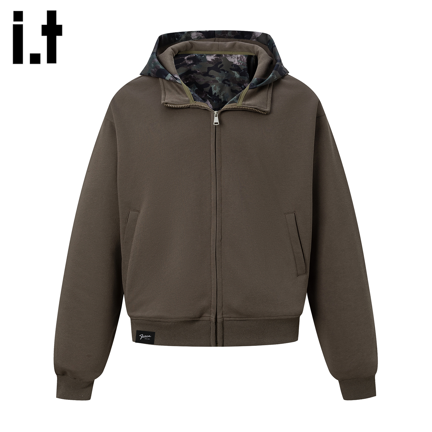 潮牌拼接撞色连帽开衫卫衣