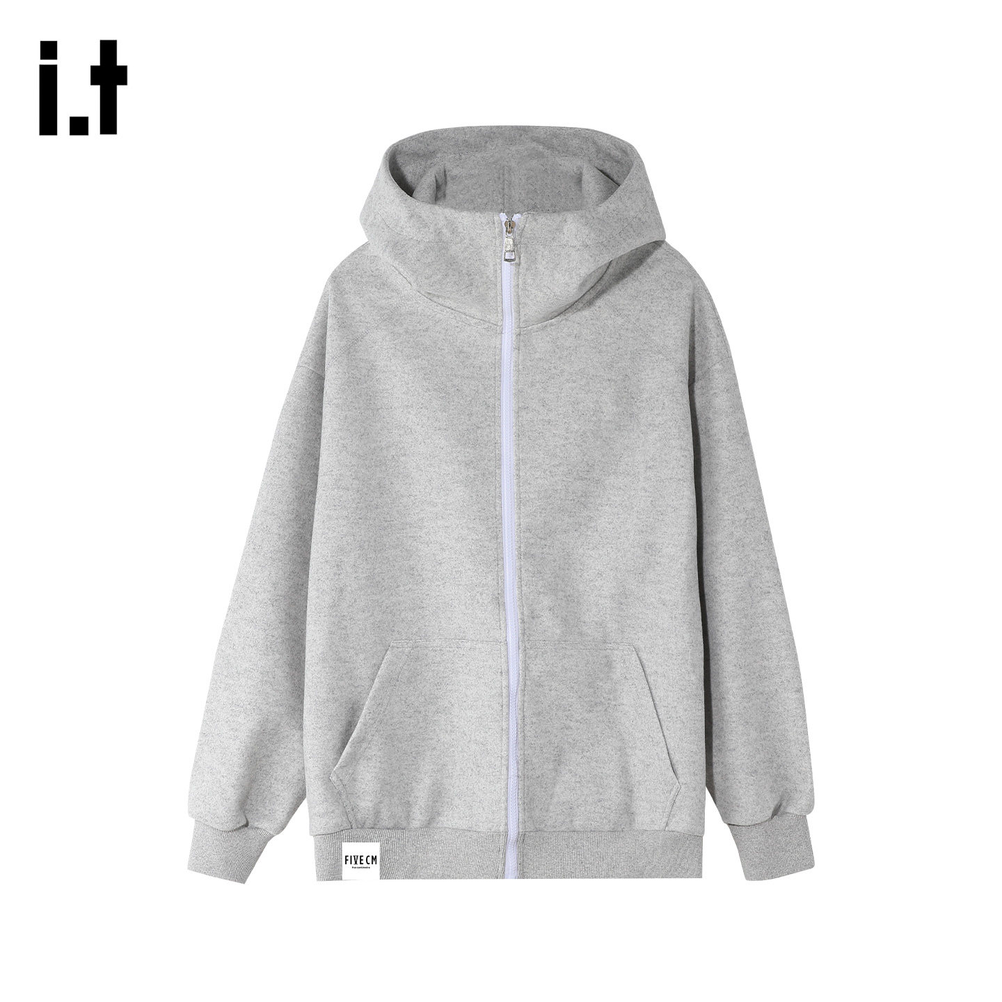 it :5cm/FIVECM青年灰色连帽拉链开衫卫衣外套男士2025秋宽松上衣