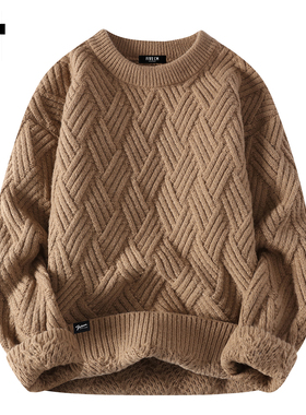 it :5cm/FIVECM复古宽松针织外套男士秋冬潮流粗麻花圆领套头毛衣