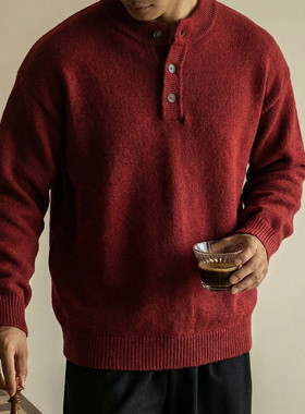 it :5cm/FIVECM亨利领红色毛衣男痞帅风针织衫高级感慵懒美式外套