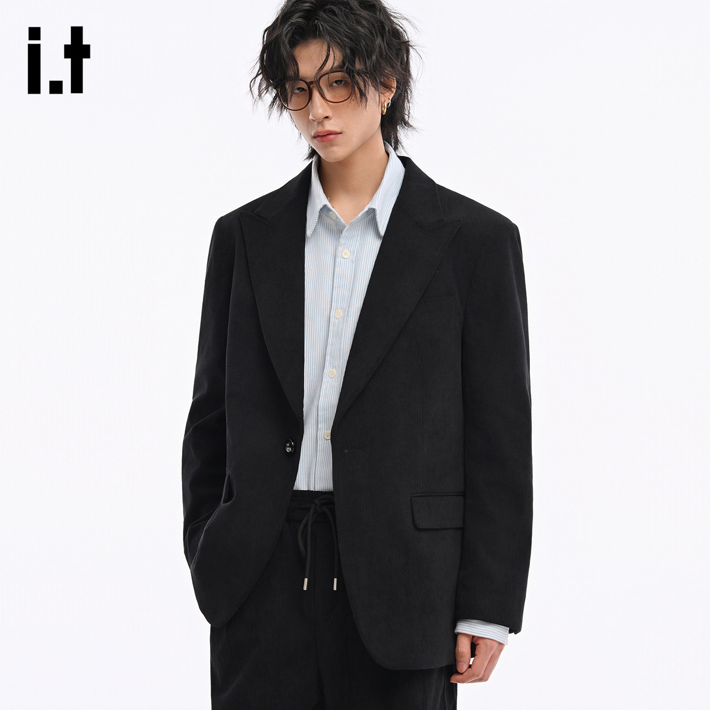 it :5cm/FIVECM黑色灯芯绒休闲西装外套男士2026春季宽松百搭上衣