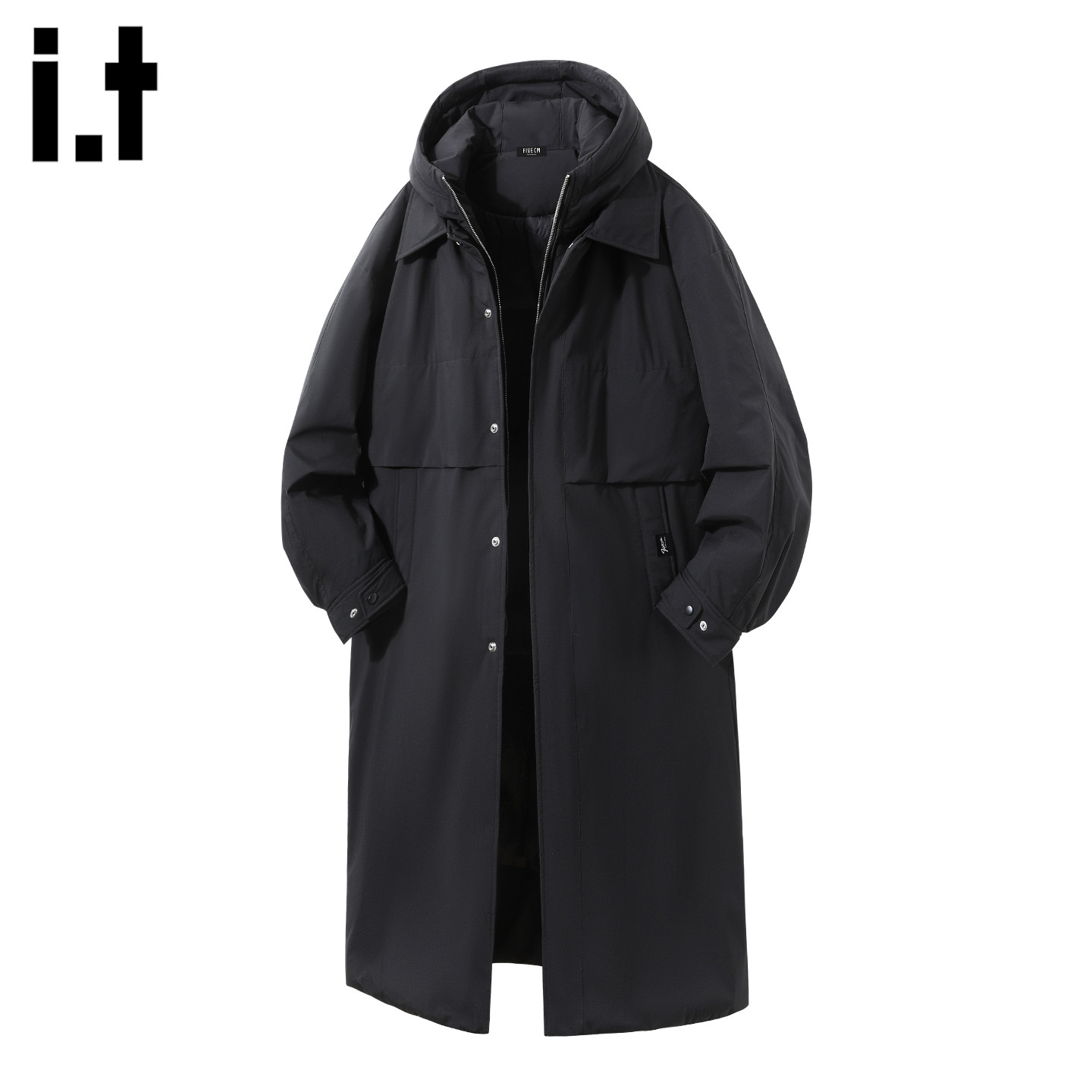 it :5cm/FIVECM黑色高级感中长款风衣男2025秋冬季时尚连帽外套