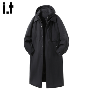 it :5cm/FIVECM黑色高级感中长款风衣男2025秋冬季时尚连帽外套