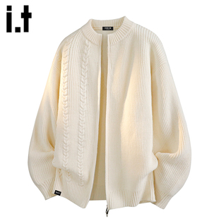 it :5cm/FIVECM官方纯色拉链开衫毛衣秋冬款美式高级感针织衫外套