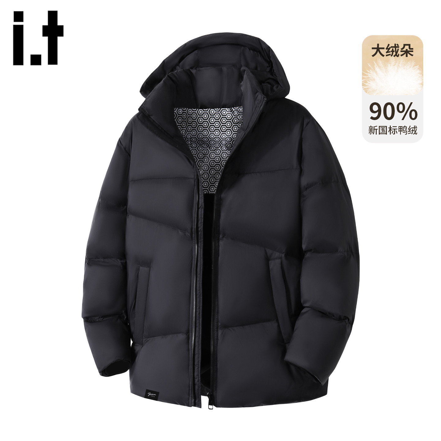 it5cm黑色连帽羽绒服