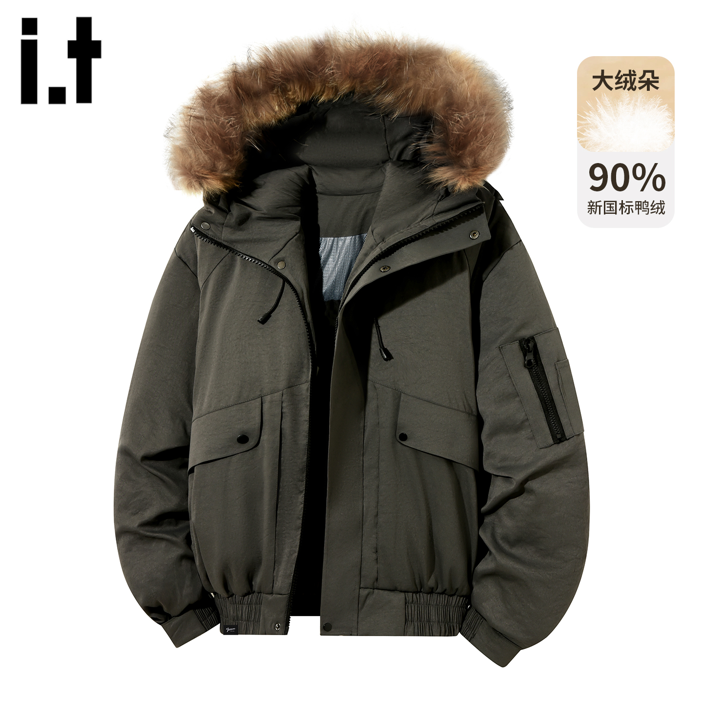 it5cm美式大毛领连帽羽绒服