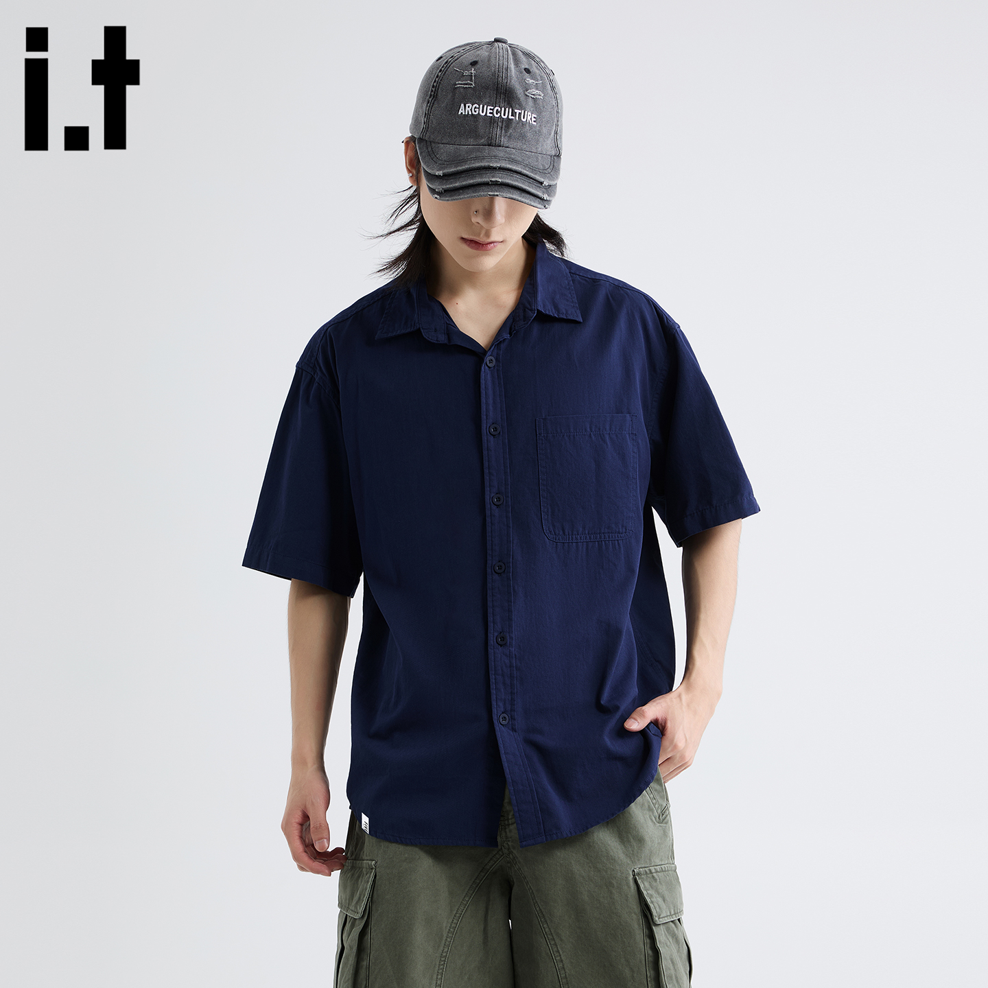 it :5cm/FIVECM时尚蓝色长袖衬衫男款2025新款夏季宽松高级感上衣