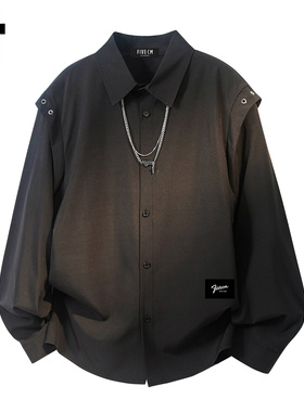 it :5cm/FIVECM黑色解构拼接长袖衬衫男士2025春秋季宽松衬衫上衣