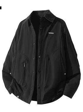 it :5cm/FIVECM痞帅高级感外套男2025秋冬季黑色休闲翻领夹克宽松