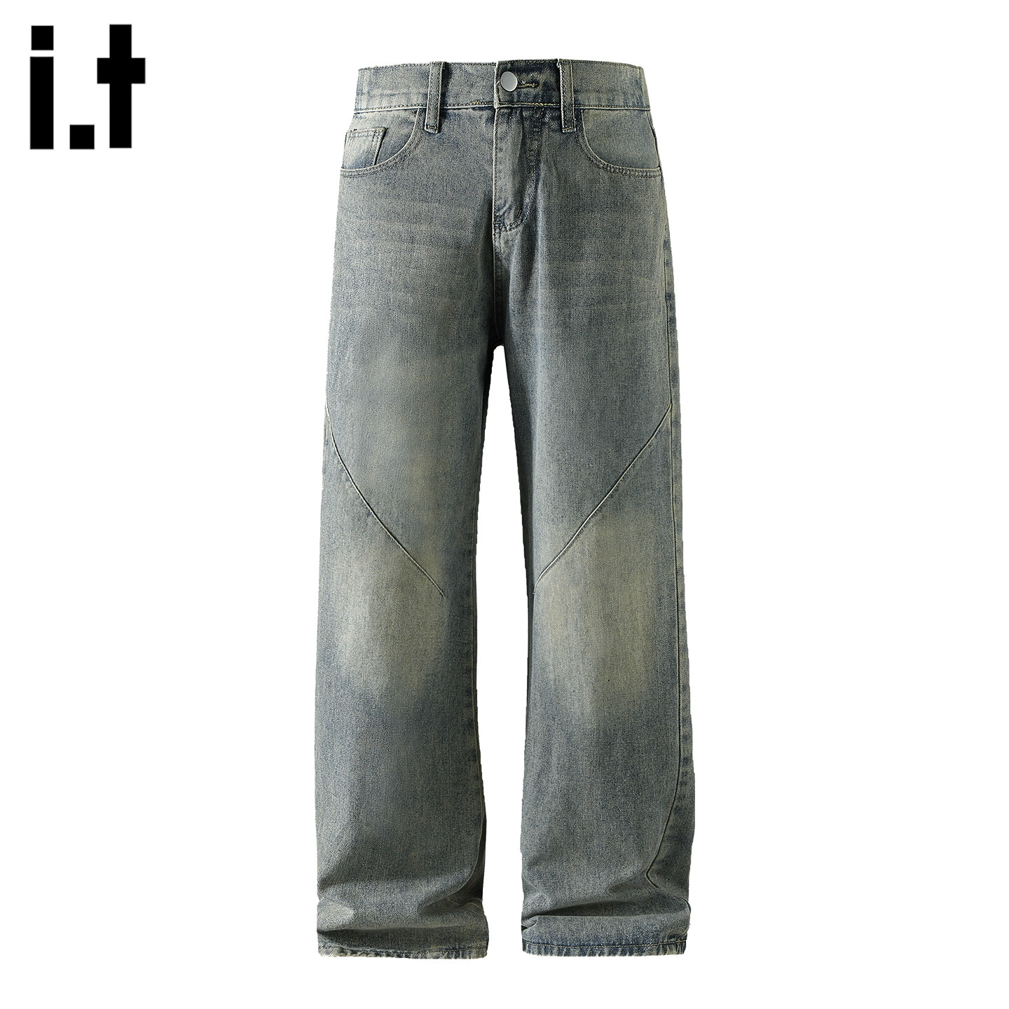 it :5cm/FIVECM美式复古做旧水洗拼接阔腿牛仔裤男春季宽松潮牌裤