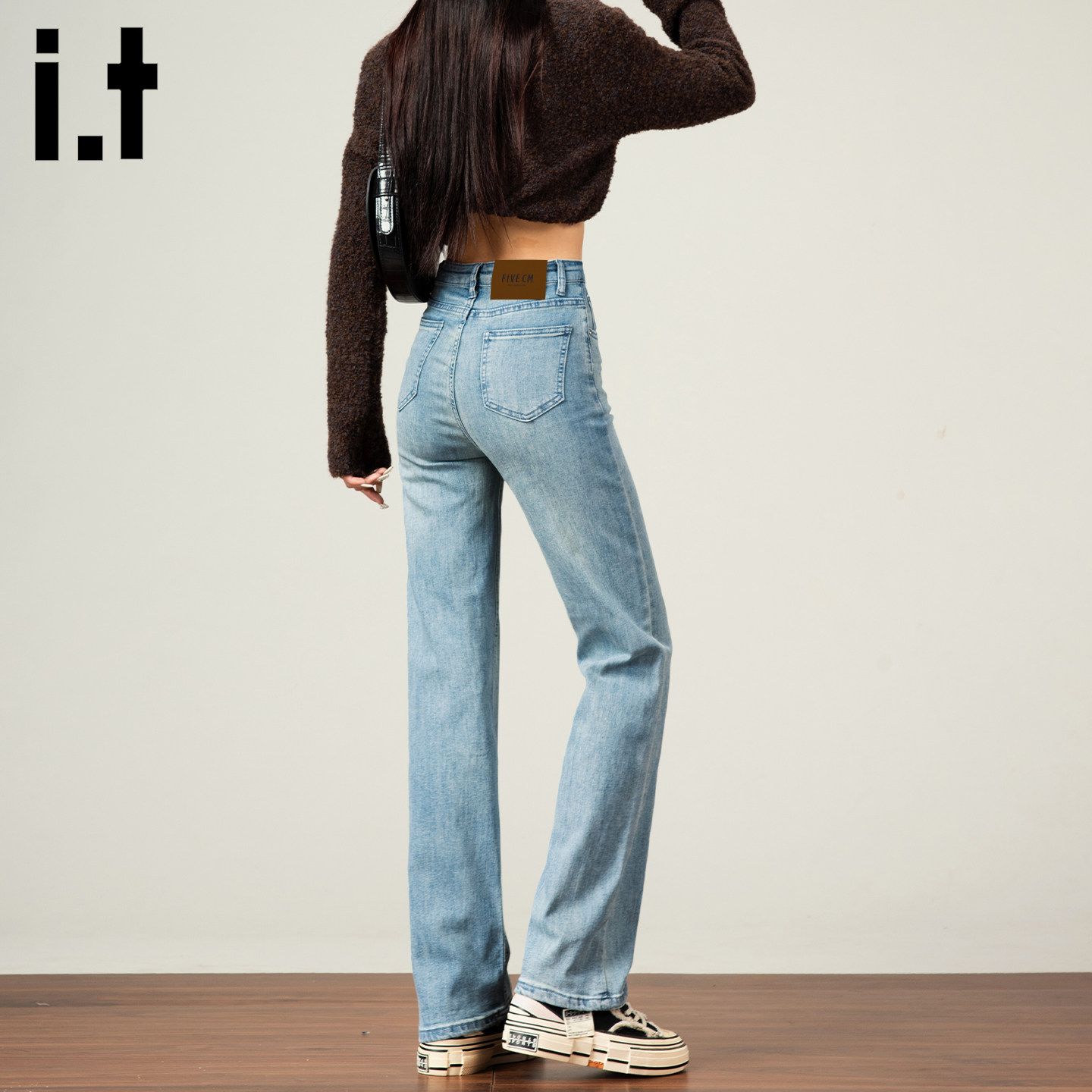 itFIVECM高腰直筒牛仔裤女
