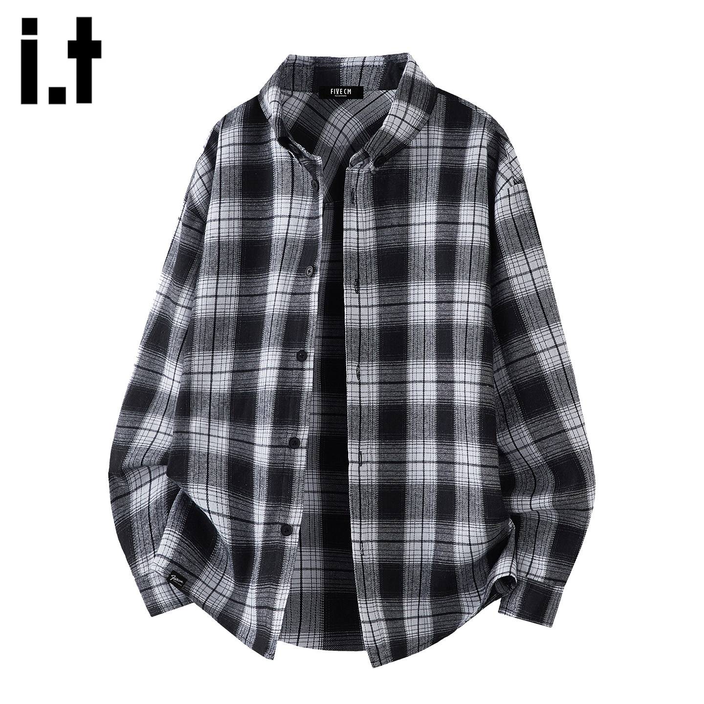 it :5cm/FIVECM复古格子长袖衬衫男款春季高级感潮流宽松百搭上衣