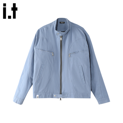 IT男装蓝色立领长袖夹克外套